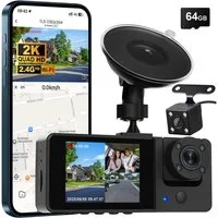 CkeyiN Pro 2K Dashcam Auto,2-Zoll-LCD,3 Kanal Dashcam Auto Vorne Hinten Dashcam (2.4G WIFI, 2K+ 720P+ 720P,WDR,110°Weitwinkel, Nachtsicht, mit 64GB TF-Karte)