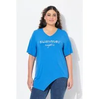 Ulla Popken Longshirt T-Shirt Schriftzug Volant V-Ausschnitt Halbarm