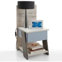 Lomadox Nachttisch LEEDS-10, Sandeiche Nb./weiß/Lava/Denim 34x69,5x39 cm