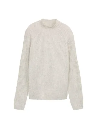 Denim Tom Tailor - Relaxed Fit Strickpullover mit Stehkragen marble beige melange - Gr. - XL
