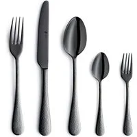 Paul Wirths Besteck-Set RONDO (30-tlg), 6 Personen, Edelstahl Rostfrei 18/10, Handreinigung empfohlen, schwarzfarbender PVD Veredelung, gehämmert