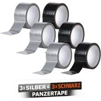 Koopman Klebeband Panzertape Gewebeband Gaffaband Schwarz / Silber 48mmx10m 6er Set (Set, 6-St., Packung) Faserverstärkt, hohe Haftkraft, 10m je Rolle, Universell, Vielseitig