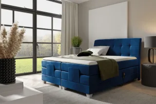 Boxspringbett Elektrisch Bett FRANCO 180x200cm in Stoff Fresh Dunkelblau
