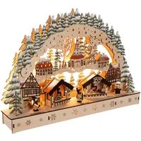 Spetebo LED Schwibbogen aus Holz Motiv Wintermarkt (1-tlg), Batteriefach im Sockel versteckt