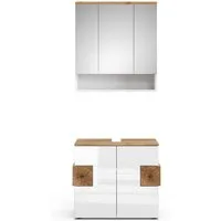 Vicco Badmöbel-Set Eden, Weiß Hochglanz/Artisan-Eiche, 2 Teile, (2-St., 2er Set)