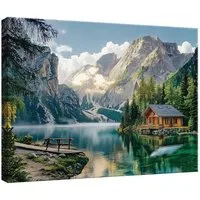 Wallarena Leinwandbild Berge Landschaft Grün See 60×40 cm, Berge, 60x40x2cm