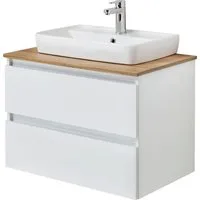 Saphir Waschtisch Quickset 360 Waschplatz mit Keramik-Aufsatzbecken, wandhängend, Waschtischplatte, 78 cm breit, Weiß Glanz, 2 Schubladen