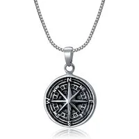 NAHLE Kette mit Anhänger Silber Kompass Kette (inkl. Schmuckbox), 925 Silber Anhänger - rhodiniert