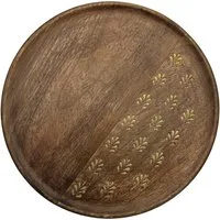 Meinposten Dekoteller Holzteller Kerzenteller rund 22 o 30 cm Blattmuster braun Mangoholz (1 St)