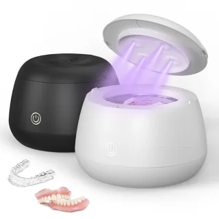 Tevorex Portable Ultrasonic UV Denture Retainer Cleaner 48kHz High Frequency 200ml Tank 5min Auto Timer IPX7 Waterproof