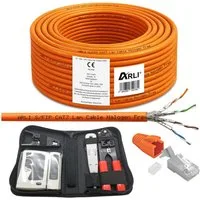 ARLI ARLI Verlegekabel Cat7 100 m + Werkzeugset + 20 RJ45 Netzwerkstecker Installationskabel, RJ45 Netzwerkstecker, Netwerkkabel (10000 cm), Halogenfrei
