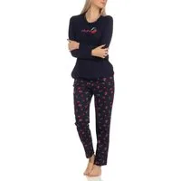 Normann Pyjama Süsser Damen Schlafanzug langarm Pyjama mit Kirschen als Motiv