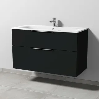 Sanipa 3way Waschtischunterbau zu Geberit Renova Plan Slim Waschtisch mit 2 Auszügen, Vulkan-Matt UP6881V