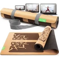 BACKLAxx® Yogamatte aus hochwertigem Kork, Gymnastikmatte 183 x 61 x 0,6 cm (Fitnessmatte aus Kork, inkl. Tragegurt & Videokurs), 4 mm stark, aus natürlichen Rohstoffen, mit Antirutschzonen
