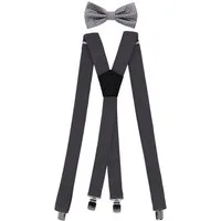 Fabio Farini Hosenträger Herren Hosenträger Pack 3cm X-Form mit passender Fliege Set Grau 3cm Hosenträger - Grau Gepunktete Fliege