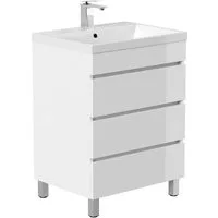Lomadox Waschtisch FROME-02, stehend, weiß Hochglanz 60 cm, 3 Schubladen