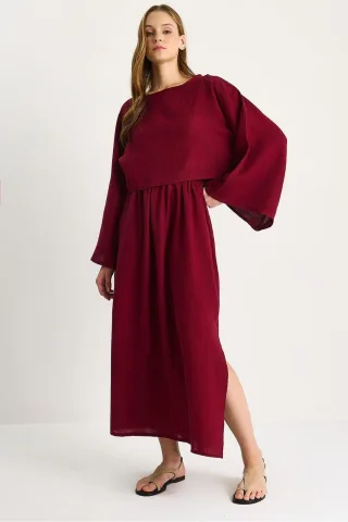 Oversized Crew Neck Midi Zweiteiliges Set mit Schlitz
