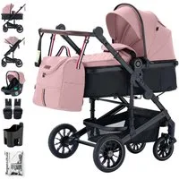 Daliya® Kombi-Kinderwagen NEOMOVE 3in1 Kinderwagen mit i-Size Babyschale & Buggy, (Reise-Set, 10-tlg), Kinderwagen mit i-Size Babyschale, Alu-Rahmen, Großer Einkaufskorb