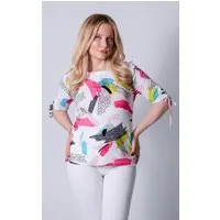 Passioni Print-Shirt T-Shirt in Weiß mit buntem Pinsel-Streifen-Print und gerafften Ärmeln