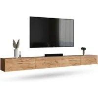 Planetmöbel TV-Schrank West TV-Board, Fernsehtisch 320 cm lang, TV-Lowboard (für Fernseher bis 75 Zoll, TV Schrank viel Stauraum, sideboard hängend, Fernsehschrank 2x 160 x 30 x 37,5 cm) gold eiche