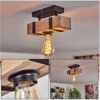 hofstein Deckenleuchte moderne Deckenlampe aus Metall/Holz in Schwarz/Natur, ohne Leuchtmittel, im industrial Design mit Holzbalken, 1 x E27, ohne Leuchtmittel
