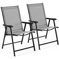 Yaheetech Klappstuhl 2-er Set Klappbarer Gartenstuhl aus Texteline-Gewebe, Stabile Gartenstühle mit Rückenlehne & Armlehnen bis 150 kg Belastbar