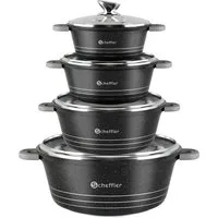 Scheffler Topf-Set Kochtopf Set Induktions Antihaftbeschichtung Töpfe Set mit Glasdeckel, Aluminium (2,2/4/6/10L, 4-tlg., Topf), Induktionsgeeignet
