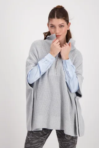 monari - Poncho mit Troyer Kragen ash melange - Gr. - 36