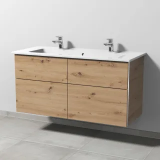 Sanipa 3way Keramik-Set Venticello Keramik-Doppelwaschtisch und Unterbau mit 4 Auszügen, Eiche Natur BR32985