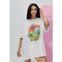 Worldclassca T-Shirt Worldclassca Oversized BEACH BUM Print T-Shirt lang Sommer Oberteil