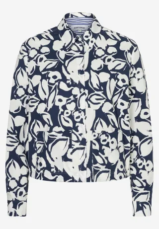 MORE & MORE - Kurze Baumwoll-Bluse mit Print blau - Gr. - 42