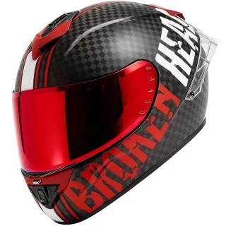 Broken Head Integralhelm BeProud Race Pro Carbon Rot + Rot Verspiegelten &amp; Schwarzem Visier
