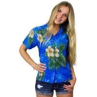 King Kameha Hawaiihemd Small Flower Funky Hawaiibluse Damen Kurzarm Front-Tasche Stylish