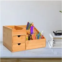 HOMCOM Organizer Aufbewahrungsbox Büro Box Organisation (Schreibtischorganizer, 1 St., 2 Schublade), Naturholz 33 x 20,5 x 15,5 cm