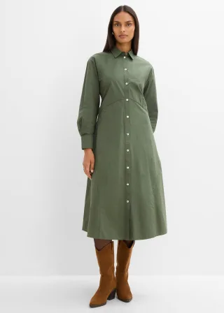 bonprix Hemdblusenkleid mit Bindedetail aus reiner Baumwolle, grün, Gr.38, Hemdblusenkleid mit breitem Bindegürtel aus Oberstoff, aus 100% Baumwolle