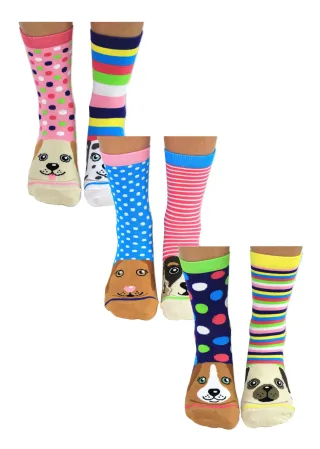 UNITED ODD SOCKS - 6 Pack Damen Welpe Hund Neuheit Baumwolle ungerade Socken in Geschenk-Box - Paws