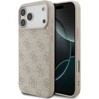 Guess Handyhülle Case iPhone 17 Pro Max Classic Kunstleder rosa Logo goldfarbig 6,9 Zoll, Kantenschutz