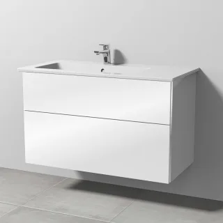 Sanipa 3way Keramik-Set Venticello Keramik-Waschtisch und Unterbau mit 2 Auszügen, Weiß-Glanz BS32578
