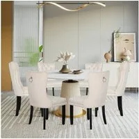 Puluomis Esszimmerstuhl (2/4/6/8 Set Grau/ Schwarz/Beige, 6 St), Samt Stuhl mit hoher Rückenlehne, Küchenstuhl mit Eichenbeinen