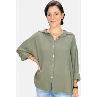 Seasons of April Hemdbluse Oversized Musselinbluse Sasha (1-tlg) Kurze Musselin Hemdbluse mit Knopfverschluss aus 100% Baumwolle