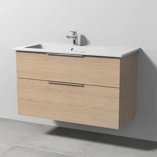 Sanipa 3way Keramik-Set Venticello Keramik-Waschtisch und Unterbau mit 2 Auszügen, Eiche-Nordic UM32548