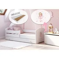 Kids Collective Kinderbett 70x140 / 80x160 cm Komplettset mit Matratze & Schublade (Bett für Jungen und Mädchen, Einzelbett für Kinder von 2 - 10 Jahren), komplettes Set mit Prinzessin Motiv für Jungen und Mädchen 80x160 cm