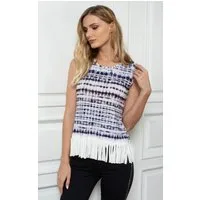 Passioni T-Shirt Ärmelloses T-Shirt mit Batik Druck und Fransen am Saum