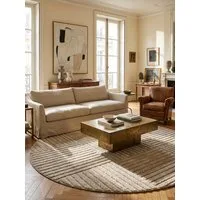 KADIMA DESIGN Teppich RIGI Hoch-Tief 3D-Effekt Waschbar Strapazierfähig, Rund, Höhe: 10 mm, Beige, 80x80 cm, Wohnzimmerteppich Strapazierfähig Waschbar