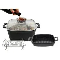 Elo Basic Bräter Multifunktionstopf-Set Cubus, Aluminiumguss (Set, 4-tlg), mit Dünsteinsatz und Grillrillen