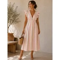 Worldclassca Sommerkleid Worldclassca Musselin Sommerkleid Streifen Lang Gestreift Strand Dress Neue Kollektion - Stilvolle und gemütliche Sommer Mode für Damen
