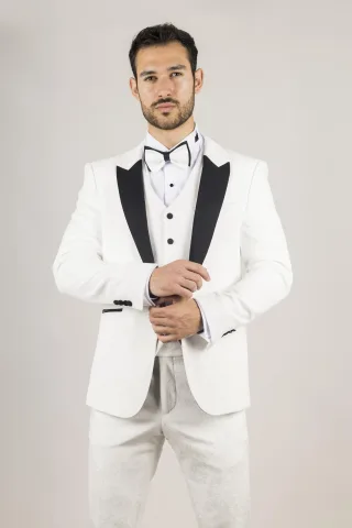 Herren Weiß 3-Teiliges Samt Hochzeits-Tuxedo Anzug