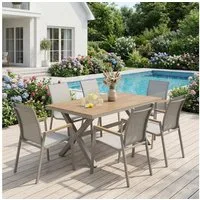 IDIMEX Garten-Essgruppe WINDY, (7-tlg), Gartenmöbel Set 6 Personen aus Alu und WPC wetterfest Kaschmir