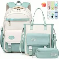 MOPUEA Schulrucksack 3-teiliges Schulrucksack-Set Turnbeutel Mit 6 magnetischen Lesezeichen (Multi-Tasche Schulranzen Rucksack Daypacks Schultaschen-Set Teenager, 3-tlg., Rucksack, Umhängetasche und Federmäppchen)
