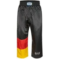 BAY-Sports Sporthose Kickboxhose GERMANY BRD Hose lang Kickboxen Kampfsport lange, leichte, locker sitzende Trainingshose, Schwarz/Rot/Gold